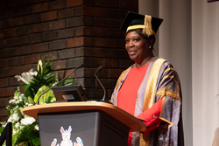 Dr Heather Melville at her inauguration as Chancellor of the University of York, giving her inauguration speech